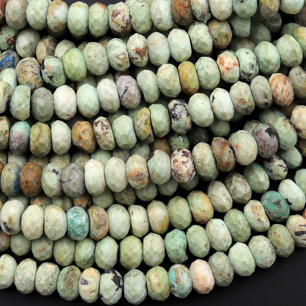 Natural Peruvian Chrysocolla Turquoise Faceted Rondelle Beads 6mm 15.5" Strand