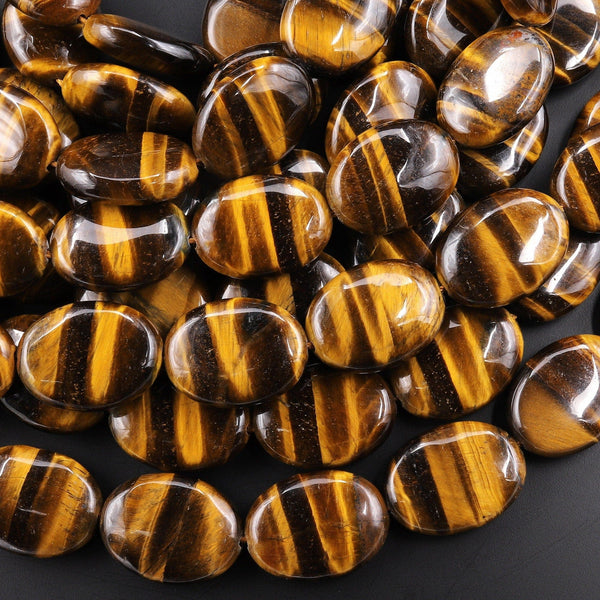 AAA Natural Tiger's Eye Smooth Oval 15x20mm Beads Amazing Chatoyant Swirls 15.5" Strand
