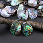 Natural Rainbow Abalone Teardrop Earring Pair Drilled Matched Gemstone Bead Pair