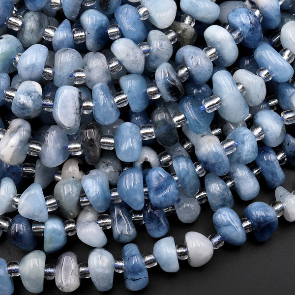 Natural Santa Maria Blue Aquamarine 8mm Rounded Rondelle Beads 15.5" Strand