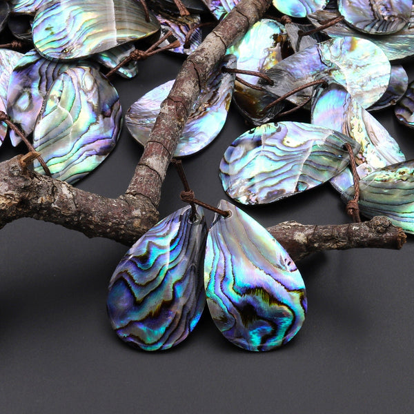 Natural Rainbow Abalone Teardrop Earring Pair Drilled Matched Gemstone Bead Pair A1