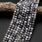 Rare Natural Blue Gray Rutilated Quartz 8mm 10mm Round Beads From Madagascar 15.5" Strand