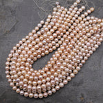 Genuine Natural Peach Pink Freshwater Pearl 9mm 10mm Round Shimmery Iridescent Classic Pearl 15.5" Strand