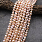 Genuine Natural Peach Pink Freshwater Pearl 9mm 10mm Round Shimmery Iridescent Classic Pearl 15.5" Strand