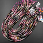 Natural Multicolor Tourmaline Heishi Rondelle Beads 4mm 5mm 6mm 7mm 8mm Watermelon Pink Green Gemstone 15.5" Strand
