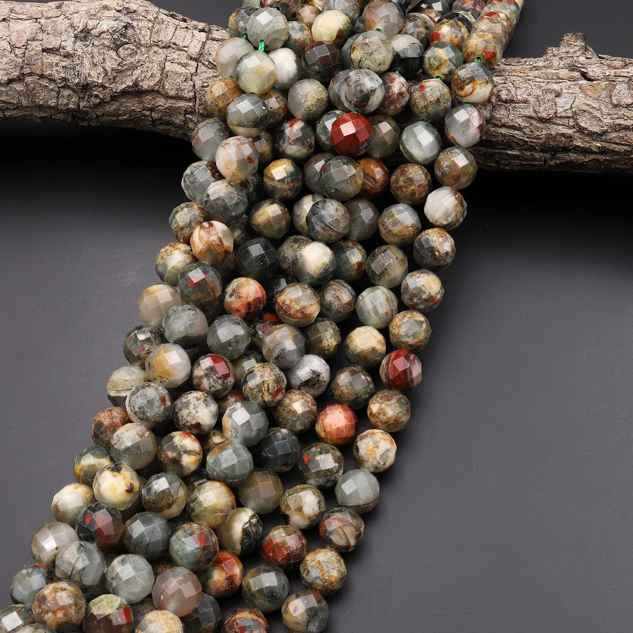 Faceted Natural African Bloodstone 12mm Round Beads 15.5" Strand