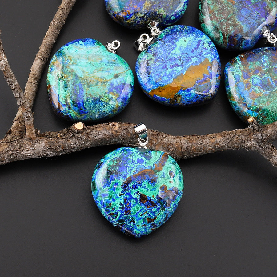AAA Natural Shattuckite Heart Gemstone Pendant Malachite Chrysocolla Azurite From the Old Arizona Copper Mine