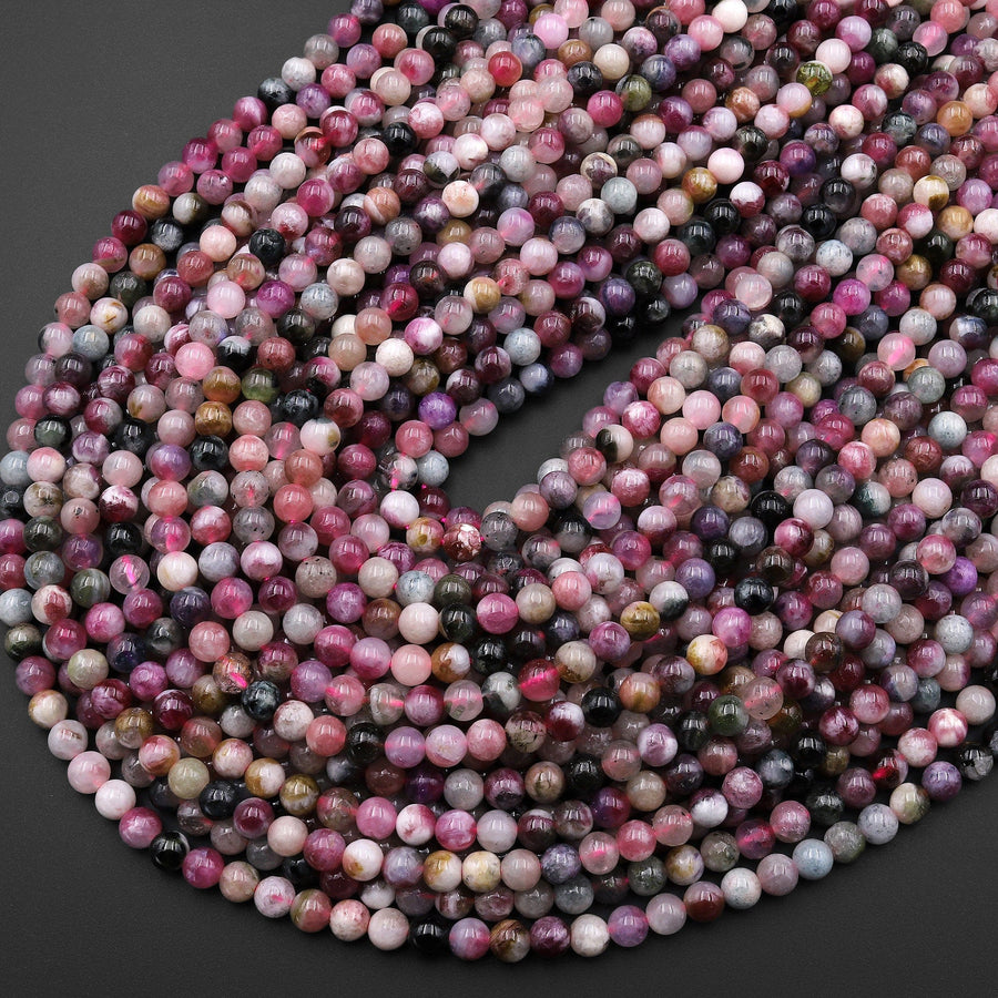 Natural Multicolor Watermelon Pink Green Tourmaline Smooth Round Beads 5mm 15.5" Strand