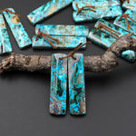 Natural Shattuckite Earring Pair Rectangle Matched Gemstone Beads Chrysocolla Azurite Malachite From Congo