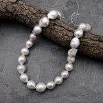 Large Genuine White Edison Freshwater Pearl Iridescent High Luster Pearl Aka Baroque Flame Ball 15.5" Strand