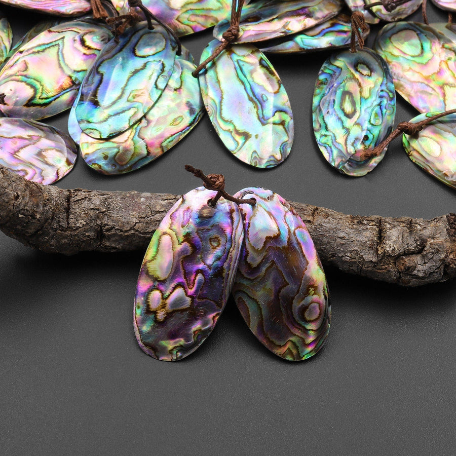 Natural Rainbow Abalone Oval Earring Pair Drilled Matched Gemstone Bead Pair