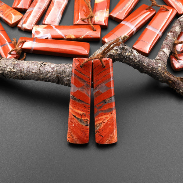 Natural Red River Jasper Rectangle Earring Pair Cabochon Cab Pair Drilled Matched Earrings Bead Pair A3