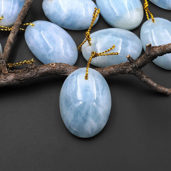 Natural Soft Blue Aquamarine Oval Pendant Gemstone A1