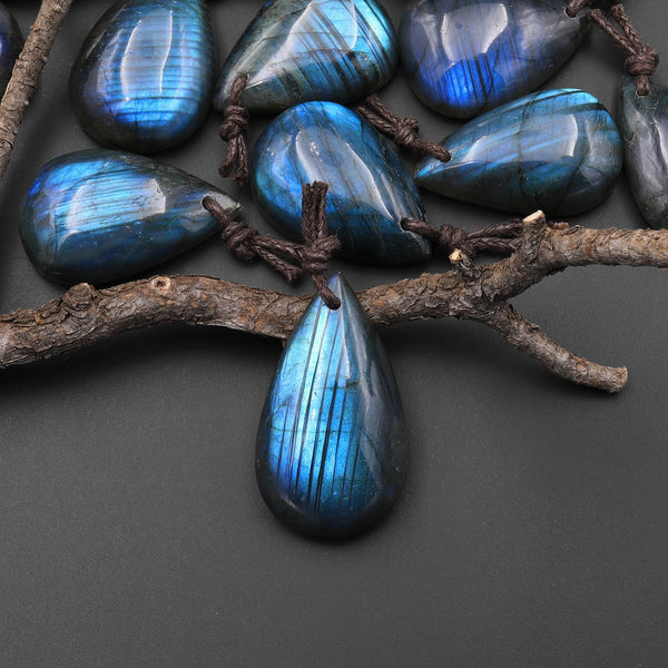 AAA Natural Blue Labradorite Teardrop W/ Stripes Front Drilled Pendant A1