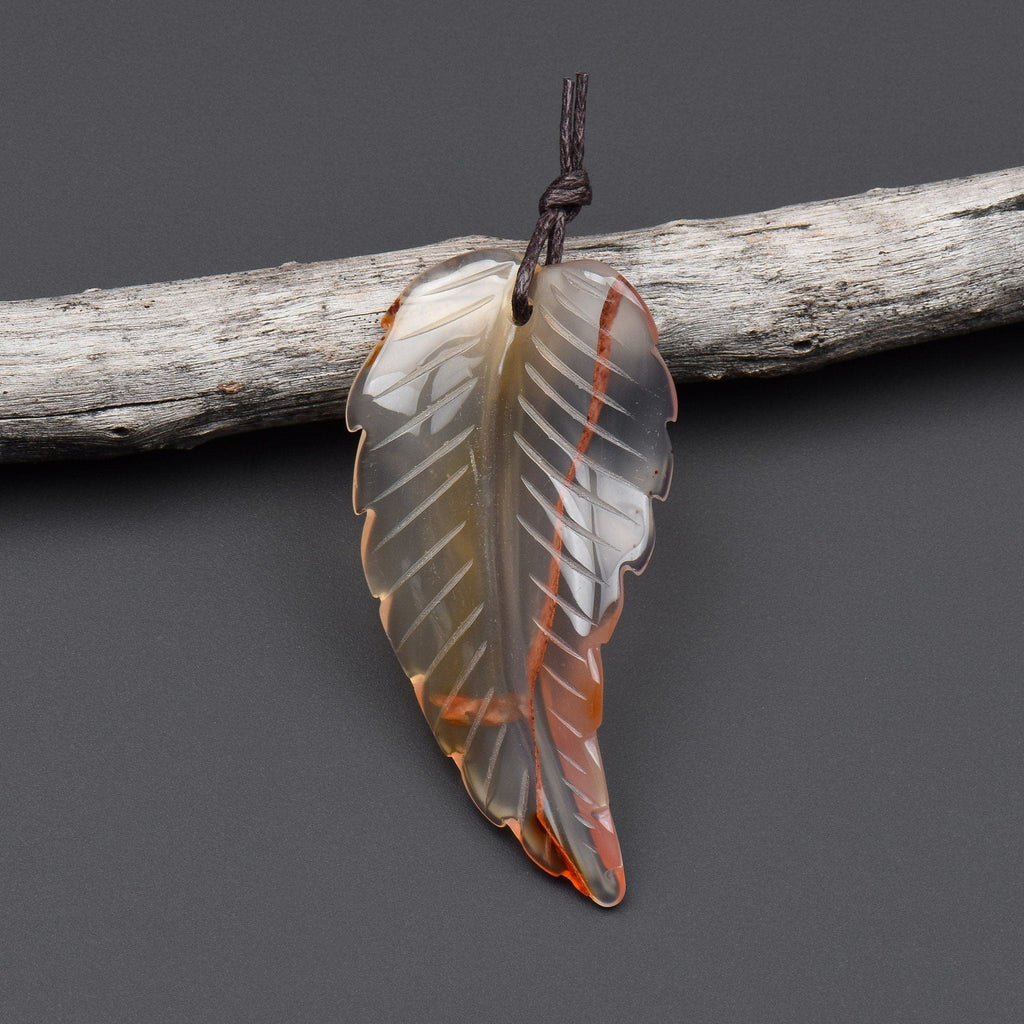 Hand Carved Natural Carnelian Leaf Pendant Focal Bead Drilled Gemstone OP2112