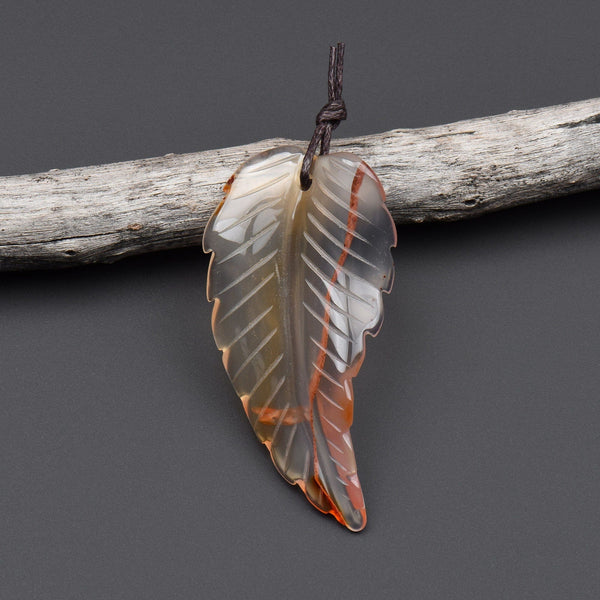 Hand Carved Natural Carnelian Leaf Pendant Focal Bead Drilled Gemstone OP2112