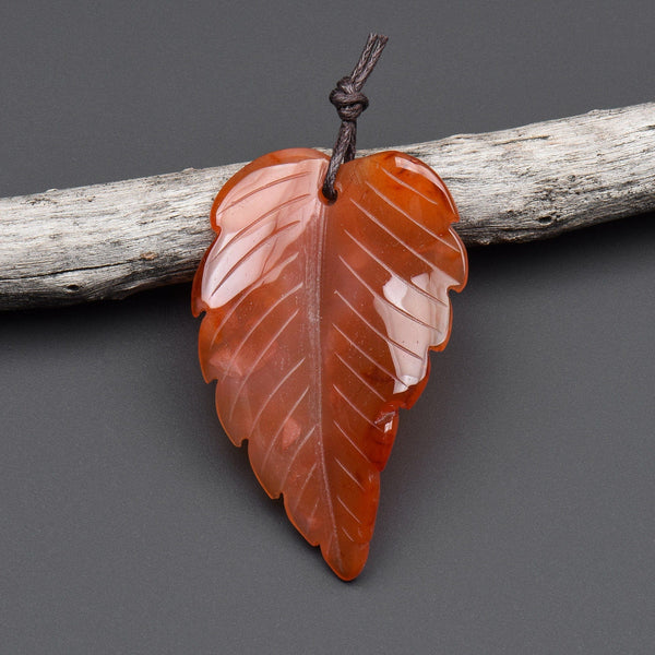 Hand Carved Natural Carnelian Leaf Pendant Focal Bead Drilled Gemstone OP2115