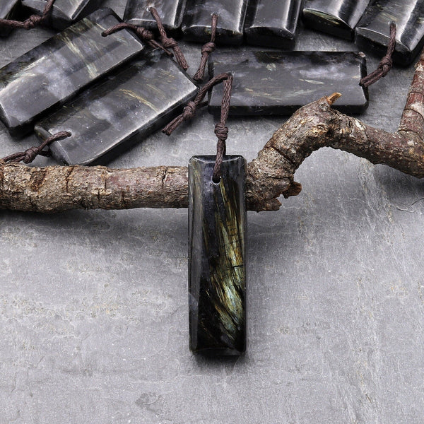 Rare Natural Nuummite Faceted Rectangle Cushion Pendant Gemstone Focal Bead A2