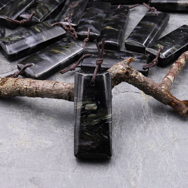 Rare Natural Nuummite Faceted Rectangle Cushion Pendant Gemstone Focal Bead A3
