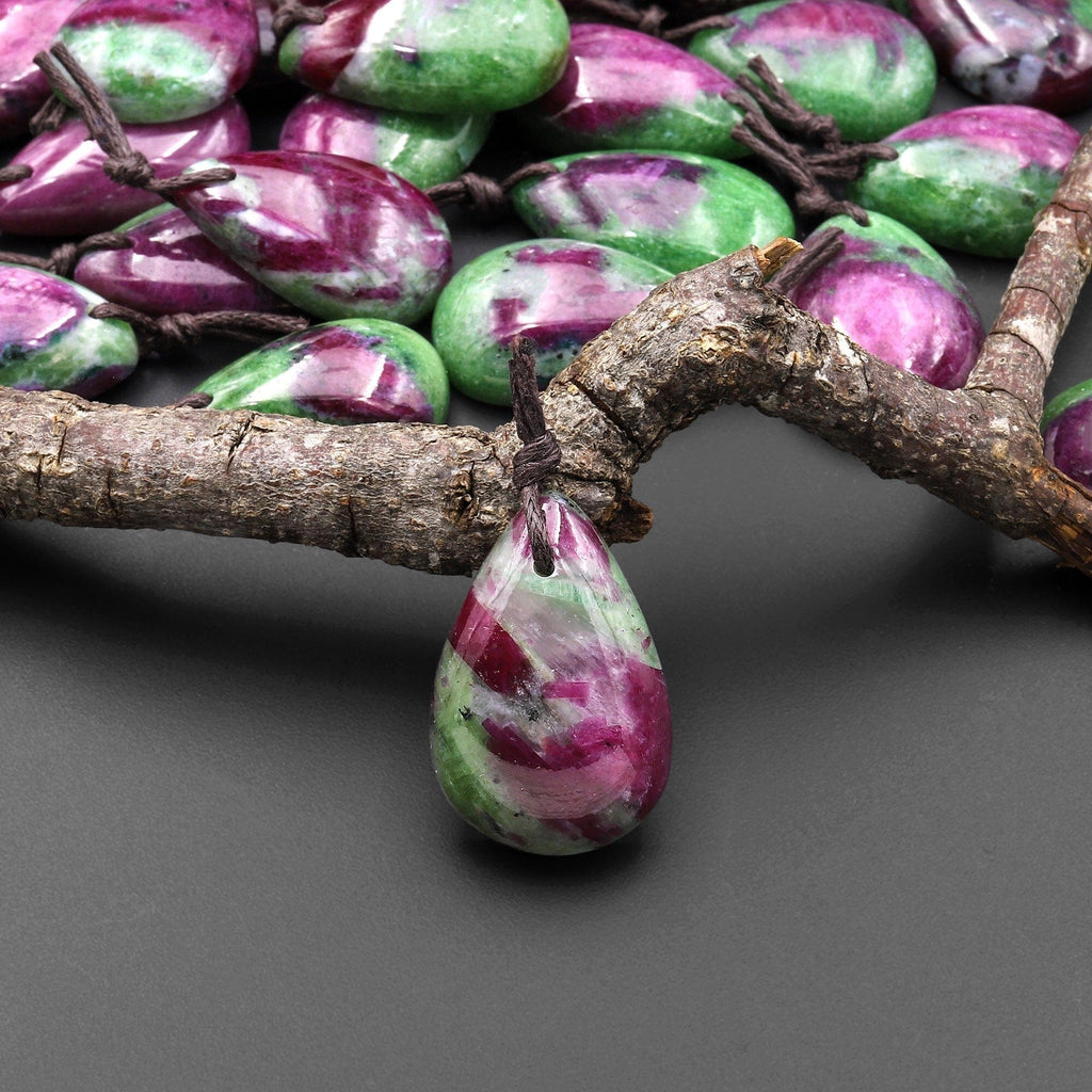 Natural Red Ruby Green Zoisite Pendant Teardrop Gemstone A1