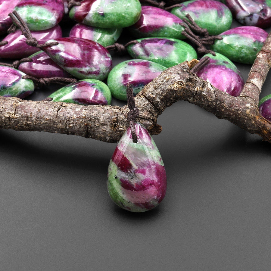 Natural Red Ruby Green Zoisite Pendant Teardrop Gemstone A1