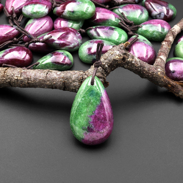 Natural Red Ruby Green Zoisite Pendant Teardrop Gemstone A5