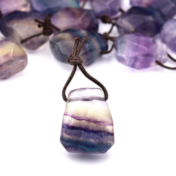 Natural Green Blue Purple Yellow Stripes Lines Fluorite Point Pendant Side Drilled Gemstone Focal Bead A1