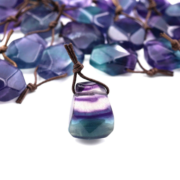 Natural Green Blue Purple Fluorite Point Pendant Side Drilled Gemstone Focal Bead A1