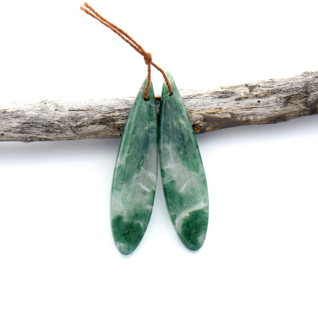 Natural African Green Jade Earring Drilled Gemstone Teardrop Matched Bead Pair OP2521