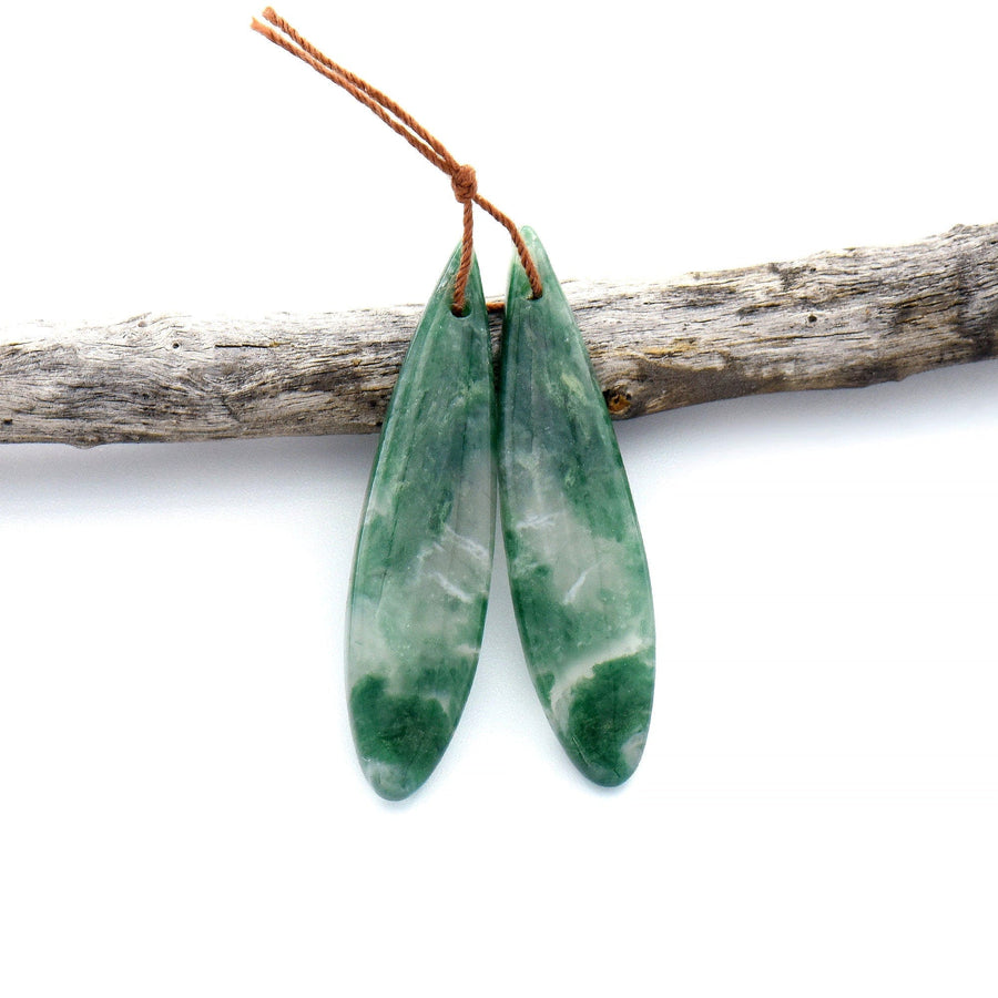 Natural African Green Jade Earring Drilled Gemstone Teardrop Matched Bead Pair OP2521