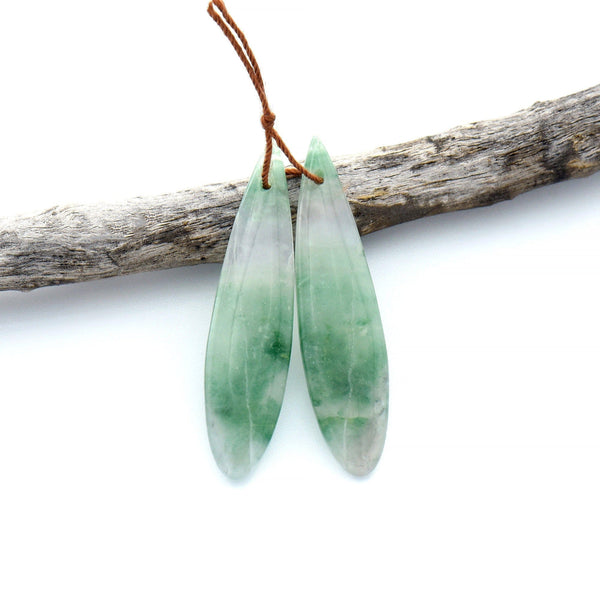 Natural African Green Jade Earring Drilled Gemstone Teardrop Matched Bead Pair OP2522