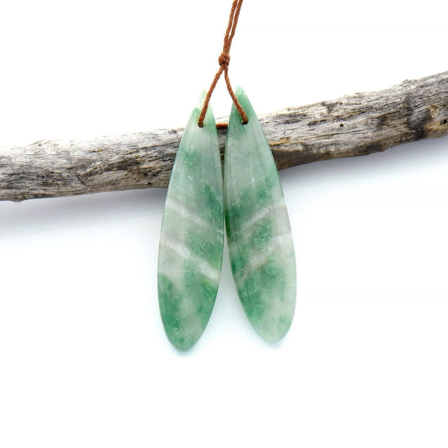 Natural African Green Jade Earring Drilled Gemstone Teardrop Matched Bead Pair OP2525