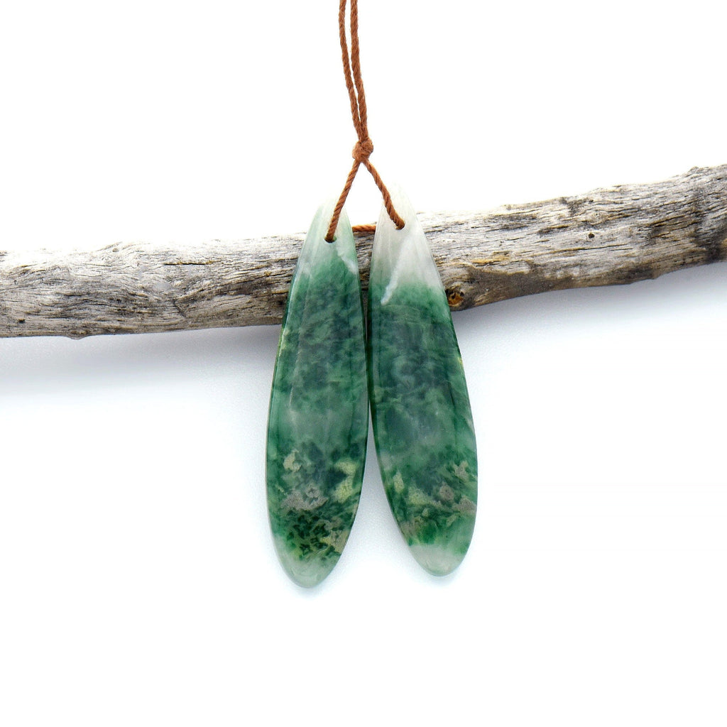 Natural African Green Jade Earring Drilled Gemstone Teardrop Matched Bead Pair OP2527