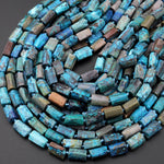 Natural Chrysocolla Hand Cut Faceted Tube Cylinder Beads 15.5" Strand