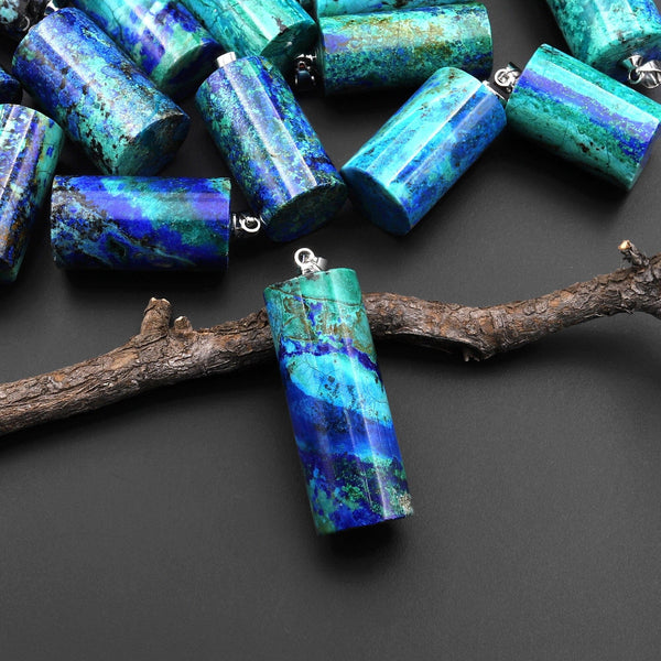AAA Natural Azurite Chrysocolla Cylinder Pendant From the Old Arizona Copper Mine A1