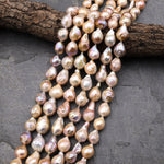 Genuine Freshwater Pearl Ming Pearl Fireball Flameball Pearl Large Iriescent Pink Peach Mauve Purple Golden Apricot Gold 15.5" Strand