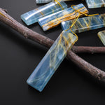 Natural Argentina Lemurian Aquatine Blue Calcite Pendant Golden Brown Matrix Rectangle Side Drilled Gemstone