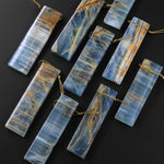 Natural Argentina Lemurian Aquatine Blue Calcite Pendant Golden Brown Matrix Rectangle Side Drilled Gemstone