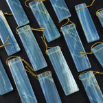 Natural Argentina Lemurian Aquatine Blue Calcite Pendant Rectangle Side Drilled Gemstone