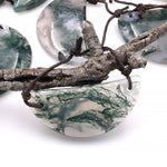 2 Hole Pendant Natural Green Moss Agate Half Circle Moon Pendant Gemstone Focal Bead