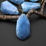 Large Hand Cut Faceted Natural Blue Aquamarine Long Nugget Pendant Gemstone Focal Bead