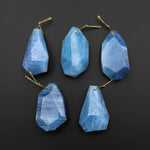 Large Hand Cut Faceted Natural Blue Aquamarine Long Nugget Pendant Gemstone Focal Bead