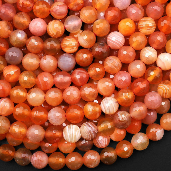 Faceted Natural Orange Botswana Agate Round Beads 6mm 15.5" Strand
