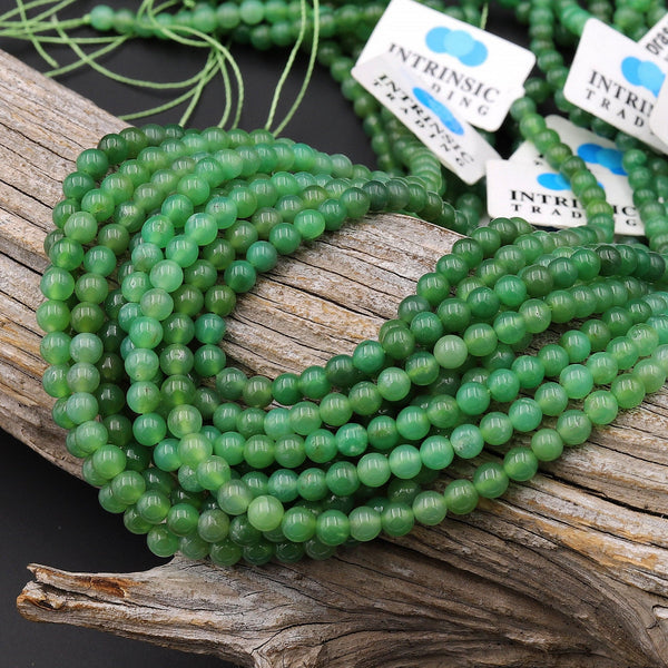 Natural Australian Green Chrysoprase 4mm 5mm Smooth Round Beads Rich Forest Green Color 15.5" Strand