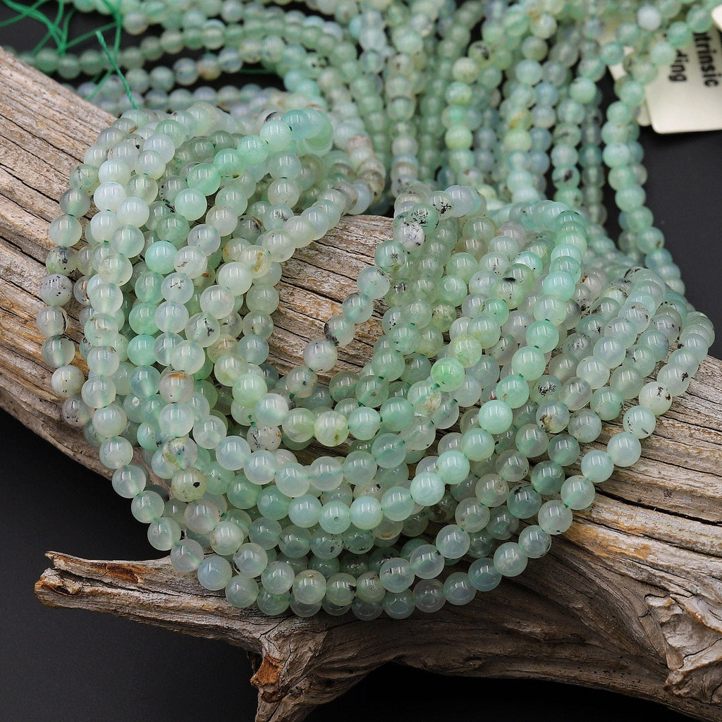 Natural Australian Light Green Chrysoprase 4mm Smooth Round Beads Translucent Gemstone 15.5" Strand
