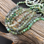 7 Strands Natural Australian Green Chrysoprase 4mm Smooth Round Beads Dendritic Matrix 15.5"