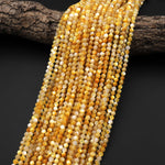 AAA Faceted Natural Golden Mother of Pearl 3mm 4mm Round Beads Laser Diamond Cut Iridescent Pearl Gemstone 15.5" Strand