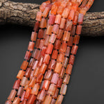 Natural Red Orange Botswana Agate Faceted Tube Cylinder Beads 15.5" Strand