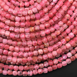 AAA Faceted Natural Pink Thulite 4mm Cube Beads Diamond Cut Gemstone From Norway 15.5" Strand