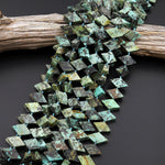 Natural African Turquoise Beads Kite Marquise Diamond Shape Center Drilled Flat Gemstone 15.5" Strand